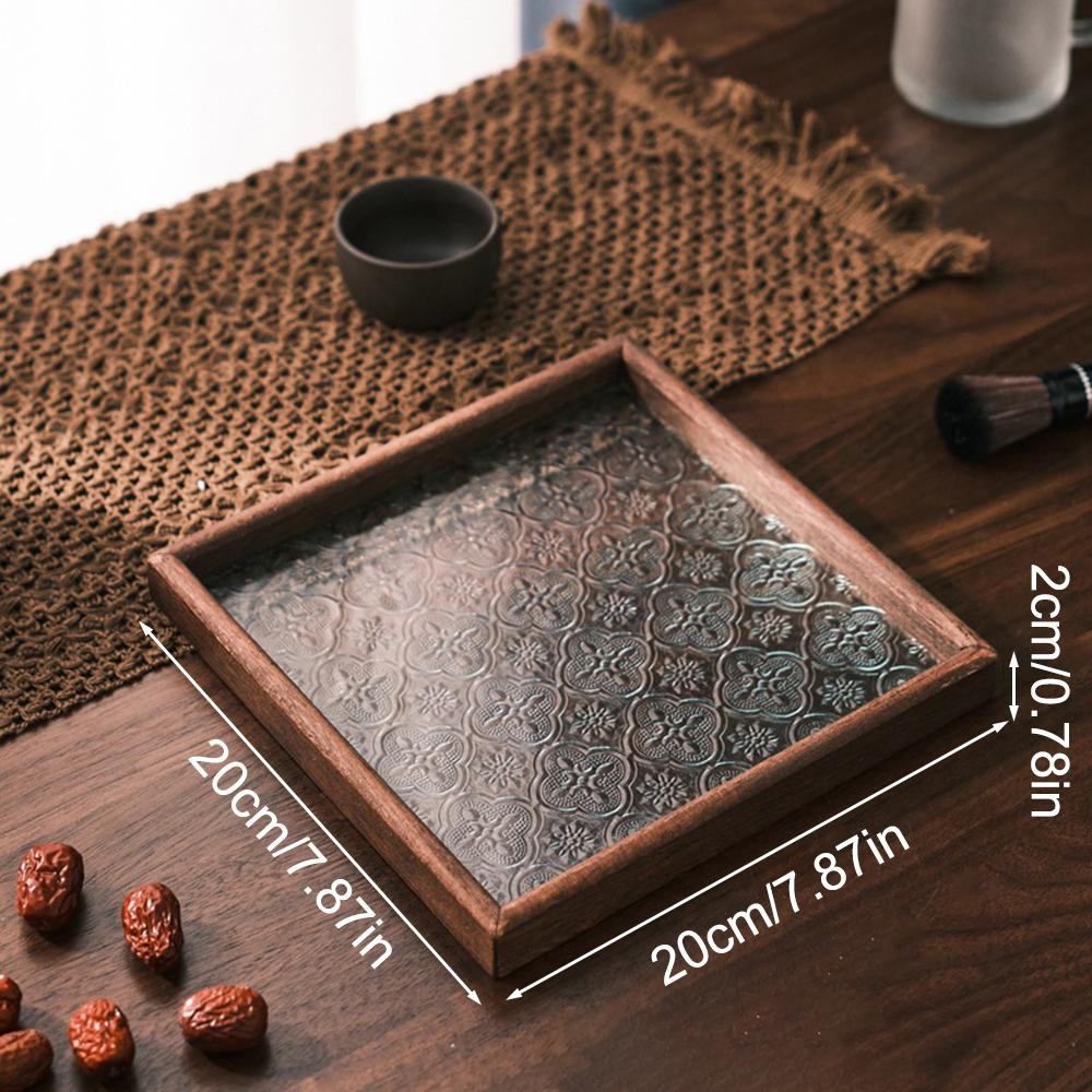 1PC Vintage Wood Glass Walnut Color Snack Storage Box Tea Tray Dry Fruit Snacks Household Tray Storage Box
