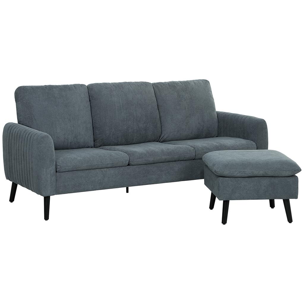 Corner Sofa 3 Seater Sofa With Footstool Fabric Cover L Shaped Couch Set Dark Gray