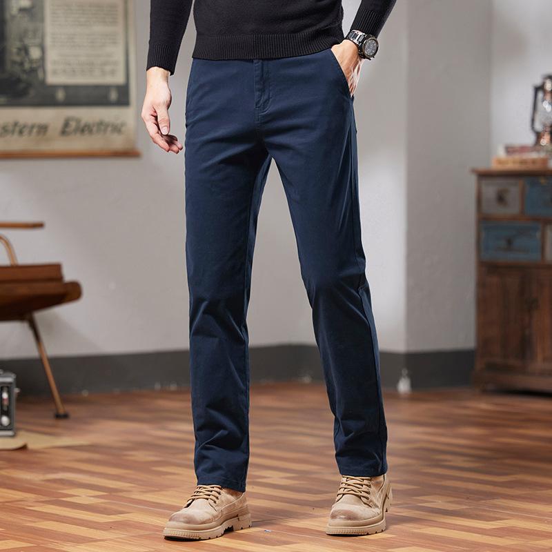 2024 Осень и зима Новые мужские высококачественные повседневные брюки из чистого хлопка, прямые брюки в деловом стиле, свободные, модные брендовые брюки