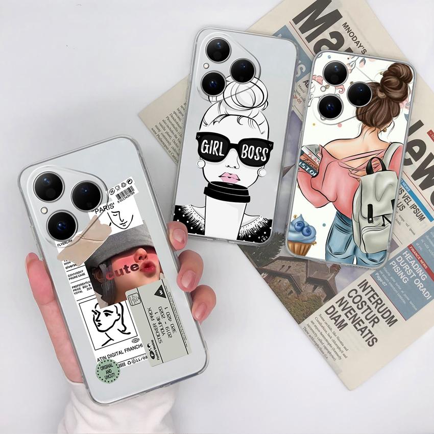 For Huawei Honor Magic5 400 Pura 80 Pro Ultra Phone Cover Beautiful Girls Patterns Transparent Slim Silicone Anti Fall Housing For Huawei Bumper Shell