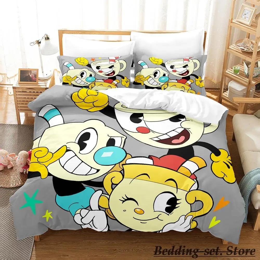 Милый постельный комплект Cuphead Mugman Односпальный Двуспальный Полный Queen King Размер Постельное белье Взрослый Детская спальня Пододеяльник Комплекты Аниме Игра Постельные принадлежности