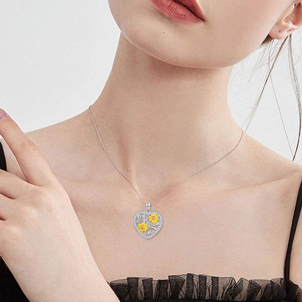 Ожерелье с подвеской в ​​виде подсолнуха для женщин, подвески в форме сердца, модные украшения, подарки для девочек