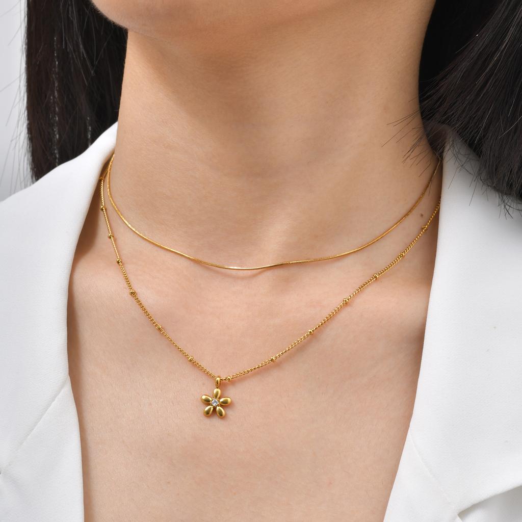 Wind Niche Premium Sense Collarbone Chain Gold, Stainless Steel Flower Stacked Wind Double Necklace Female Nc-1328
