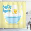 Duck Shower Curtain, Duckling Swims In Freestanding Bathtub Filled with Bubbles Bath Toys, Cloth Fabric Bathroom Decor