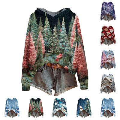 Женская модная повседневная толстовка с капюшоном и длинными рукавами с принтом