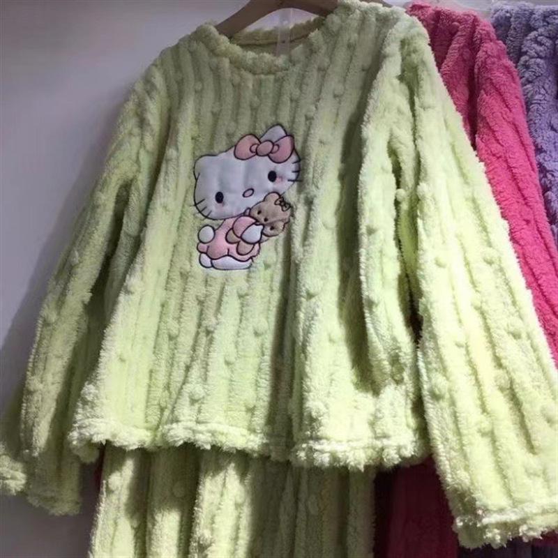 Женская зимняя пижама из кораллового флиса - Бархатистая, утолщенная, с длинным рукавом, свободная, теплая, удобный комплект из хлопкового флиса