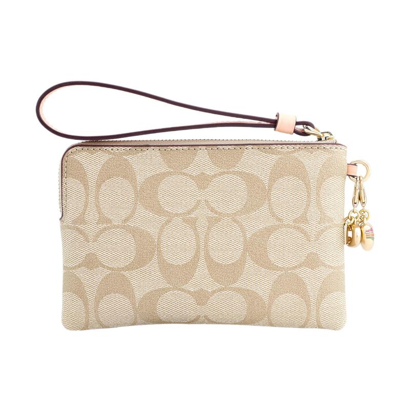 Coach В подарочной коробке 16 Классических для пресбиопии на молнии Подарочная коробка Покрытый холст с кожаной сумкой на запястье Клатч Обычная женская Хаки