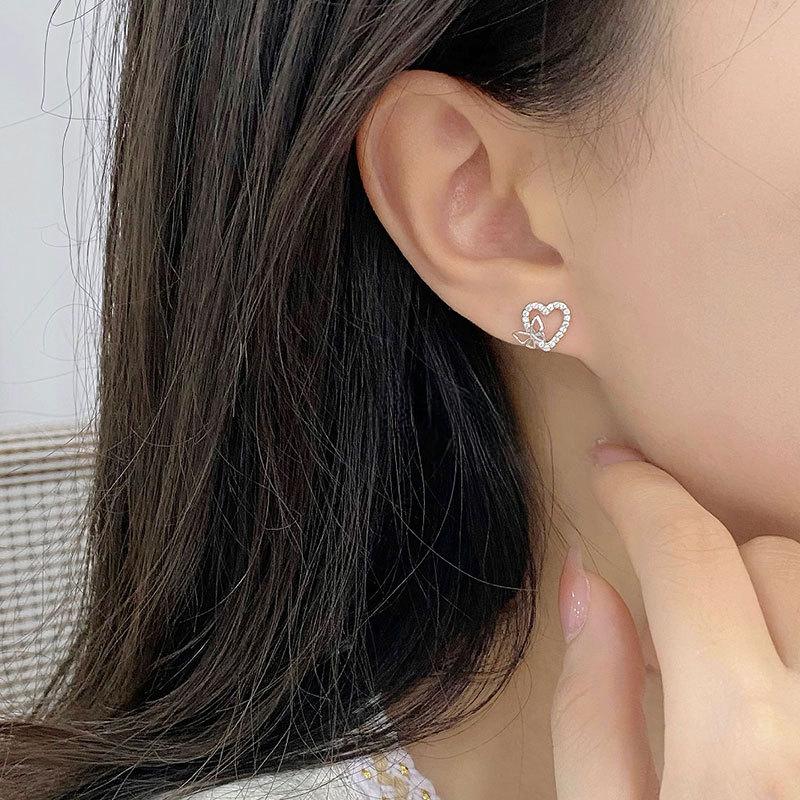 Butterfly Ring Love Earrings Inlaid Diamond Light Luxury Earrings Sweet and Versatile Women