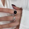 Vintage Black Stone Oval Open Rings for Women Men Fashion Zinc Alloy Color Metal Geometric Adjustable Couple Rings Zircon Gifts