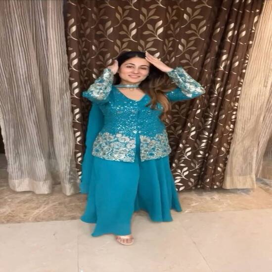 Teal Blue Sequin Embroidered Sharara Suit