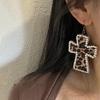 Крест с леопардовым принтом, заушный крючок, серьги с преувеличенным характером, нишевый дизайн, серьги с высококлассным темпераментом.