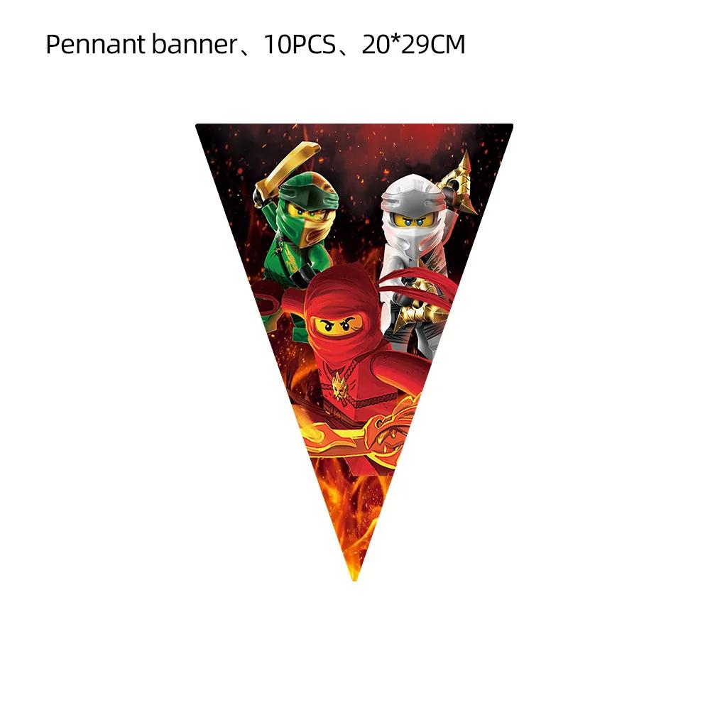 Kids Birthday Party Decoration Banner Ninjago Theme Print Triangle Pennant Flag Streamer Balloon Tableware Set for Kids Birthday