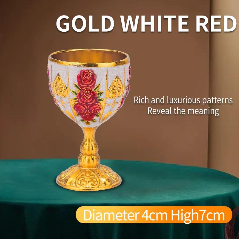Classical Elegant Wine Glass, Enamel Rose Goblet for Wedding, Party & Home Bar,Vintage Rose Pattern Wine Cup, Gold/Silver Plated Pumpkin Cup