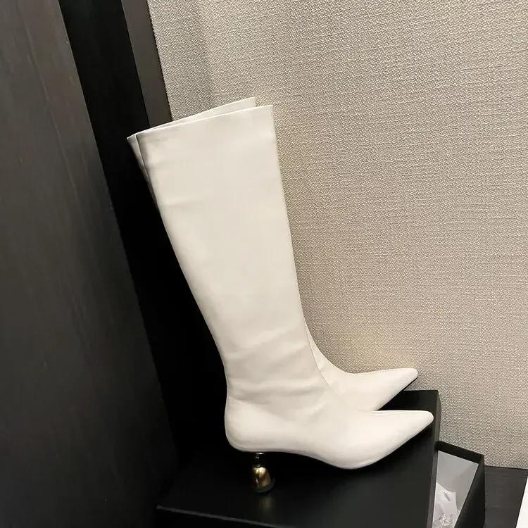 Модные Новые Черные Коричневые Необычные Каблуки-Бокалы Длинные Сапоги Европейская Американская Мода 6 см Высокий Каблук Для Поездок На Работу Шопинга Женские Сапоги 40