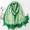 "Celebrity-Style Lotus Tassel Scarf: Lightweight Cotton & Linen for Spring/Summer"