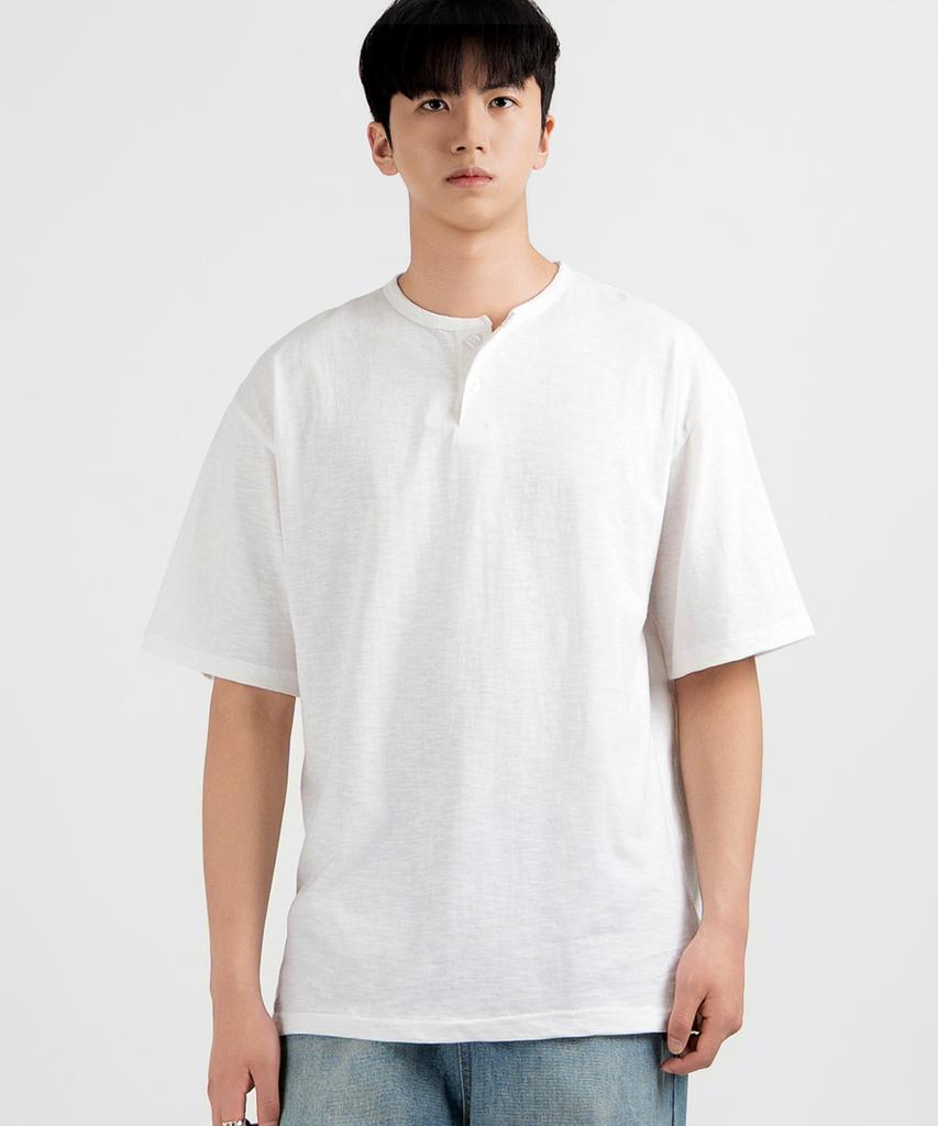 UNDEROFF Oversized Slub Henley Neck Short Sleeve T-Shirt Gray