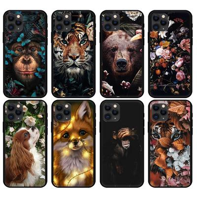 Черный чехол из ТПУ для iPhone 5 5s se 2020 6 6s 7 8 plus x 10 XR XS 11 12 mini pro MAX задняя крышка цветок животное тигр