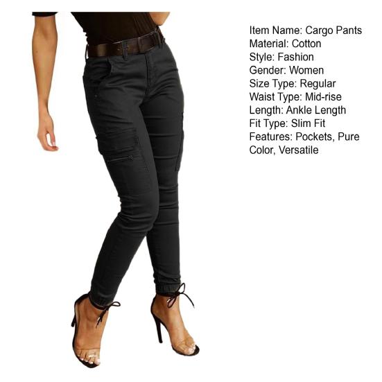 Женские брюки-карго однотонные со средней посадкой на пуговице и молнии повседневные брюки с дизайном с множеством карманов эластичными манжетами длинные брюки