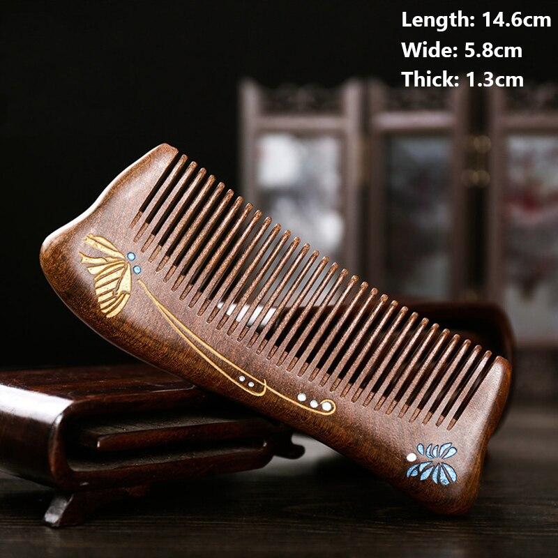 Деревянная расческа с резьбой в виде бабочки, высокое качество, деревянные расчески в стиле ретро, ​​натуральное черное золото, сандаловое дерево, узкие зубцы для укладки волос