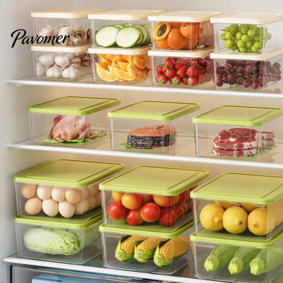 Stackable Fridge Organizer Refrigerator Storage Box, with Lid, Clear Food Container, Microwave Safe Container Odor Resistant Freshness Keeper,