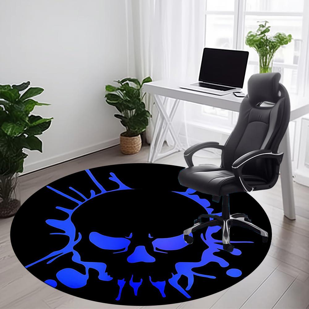 1pc Skull Blue Office Round Area Rug, Under Office Chairs Bedroom Living Room Home Decor, Room Deco