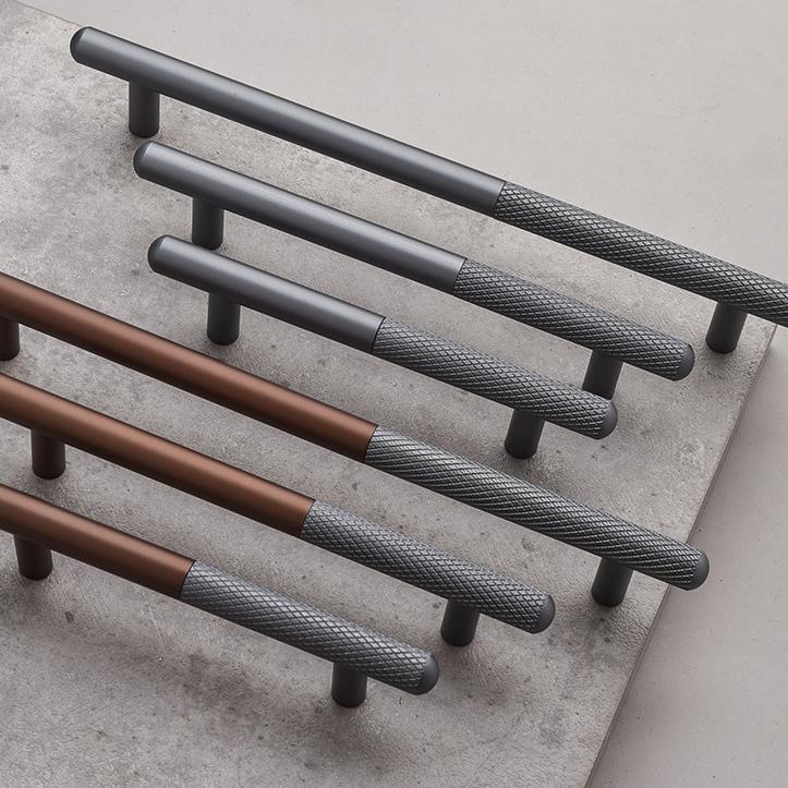 American Splicing Two-tone Knurled Handle Cabinet Door Handles Industrial Knurling Drawer Pulls Furniture Kitchen Handles