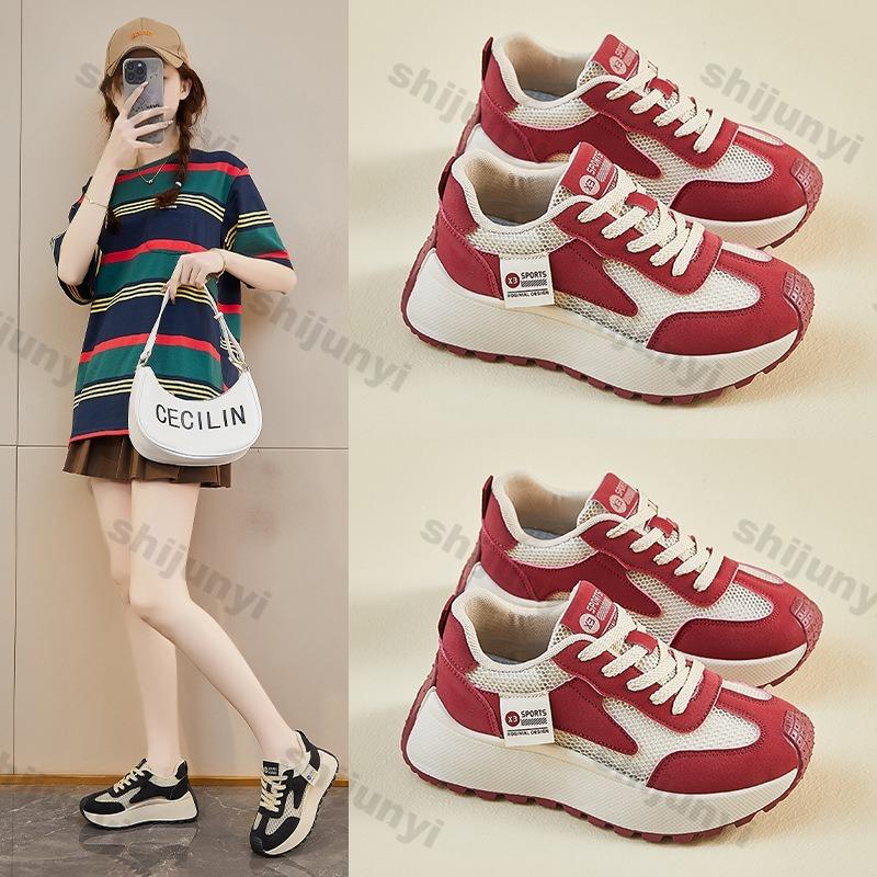 Woman Vulcanize Shoes 2025 Spring Summer New Lace-up Chunky Sneakers Breathable Mesh Hollow Comfortable Casual Shoes