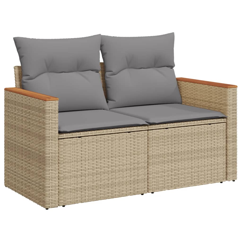 9 piece beige poly rattan garden sofa set with cushions