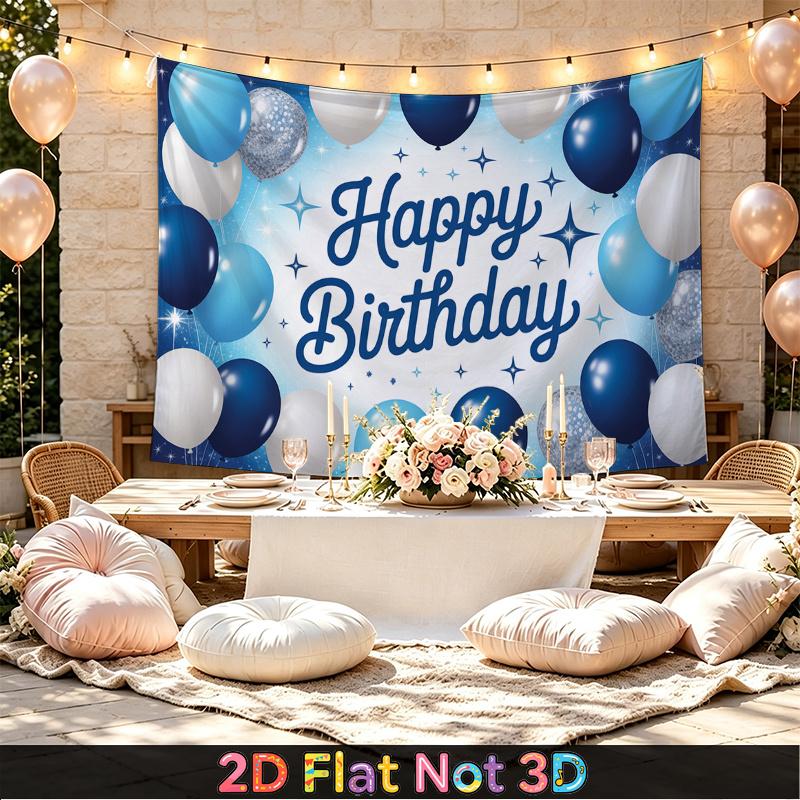 Party Backdrop Happy Birthday Birthday Blue Silver Photo Booth Background Front Door Decor