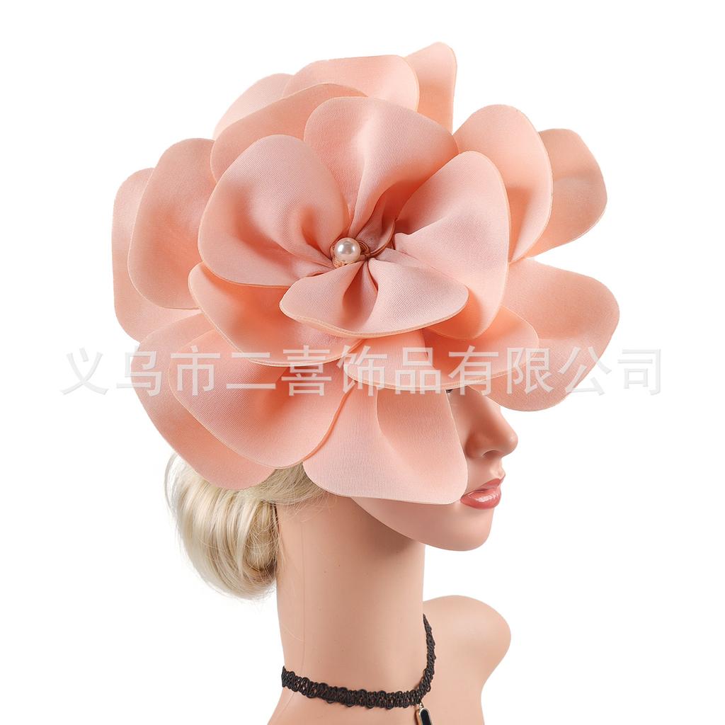 New hot-selling pearl flower head flower tea party ball fabric three-dimensional air cotton head flower hair accessories