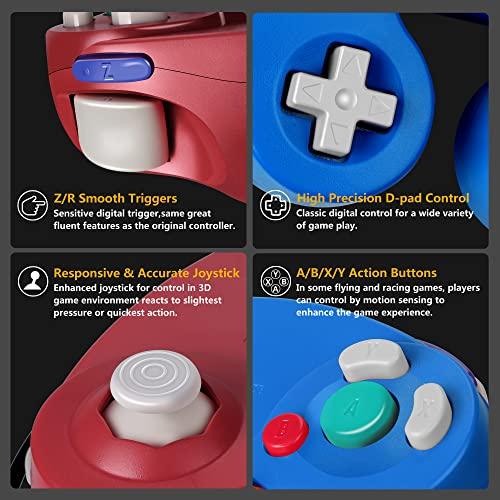 FIOTOK GameCube Controller, Classic Wired Controller for Wii Nintendo Gamecube (Red & Blue)