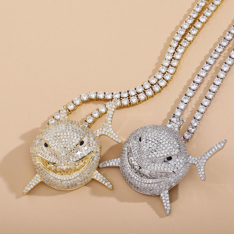 Подвеска в виде акулы с бриллиантом, индивидуальное модное мужское ожерелье в стиле хип-хоп с акулой