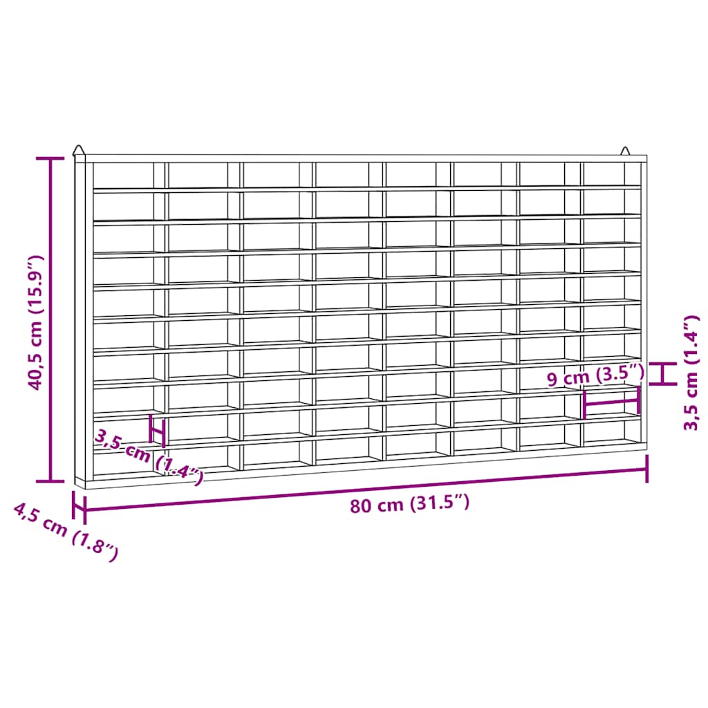 Wooden Collector s Display Cabinet with 80 Compartments 80 x 4.5 x 40.5 cm