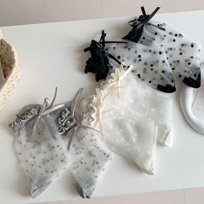 Glass Stockings Women's Summer Thin Transparent Sweet Bow Stockings Girl Style Cute Polka Dot Socks