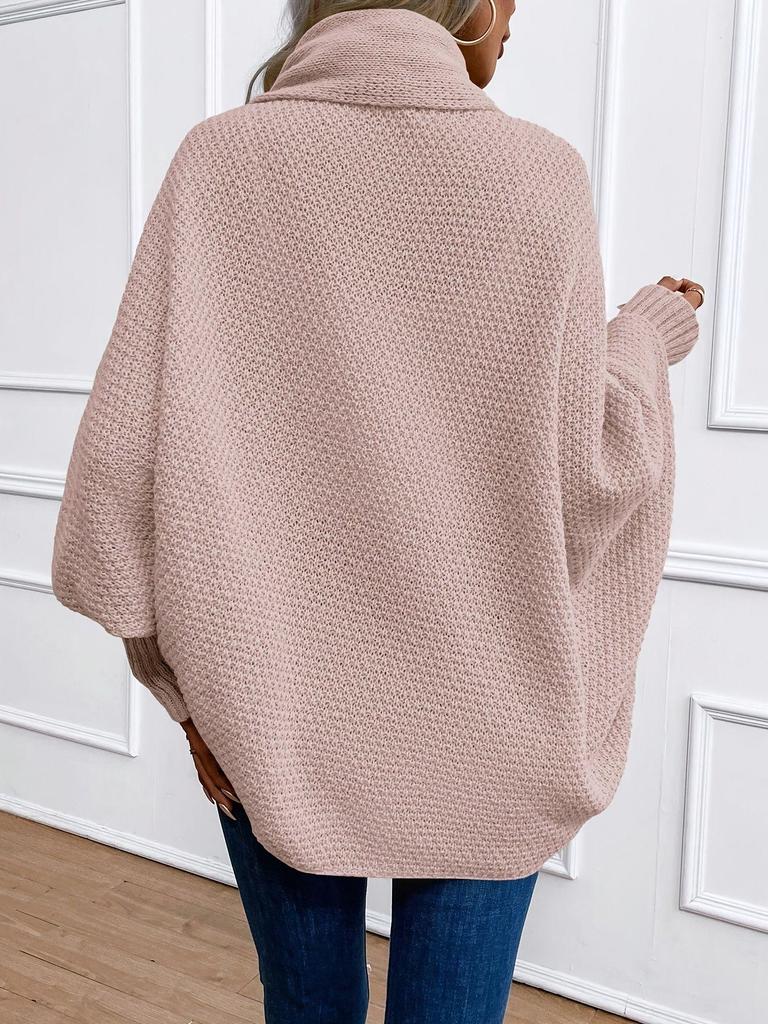 European & American Casual Open Knit Cardigan: Women's Loose, Big Collar, Lantern Sleeve, Lazy Style
