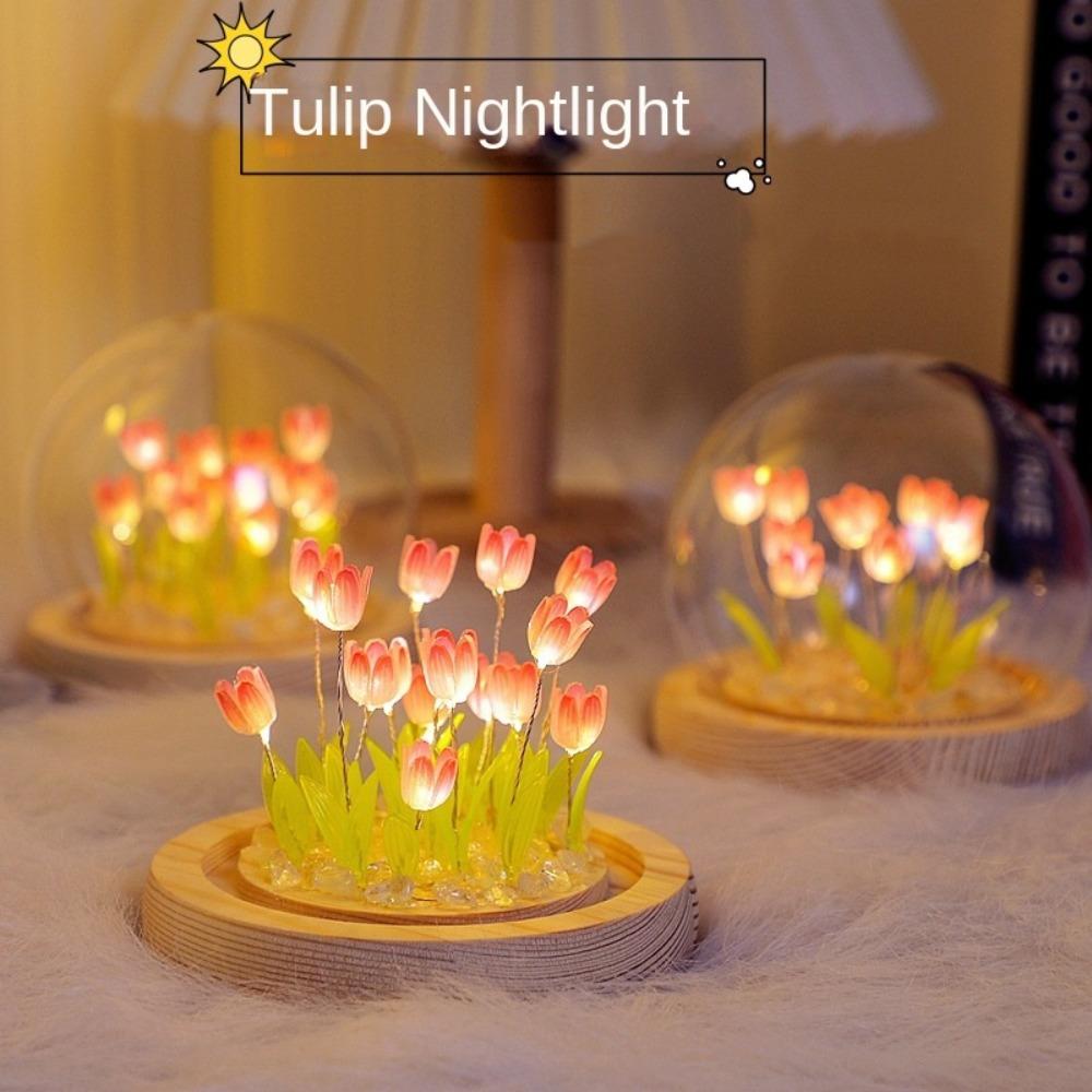 Multicolor Tulip Night Light Glass Plastic Luminous Table Lamp Valentine's Day Gift