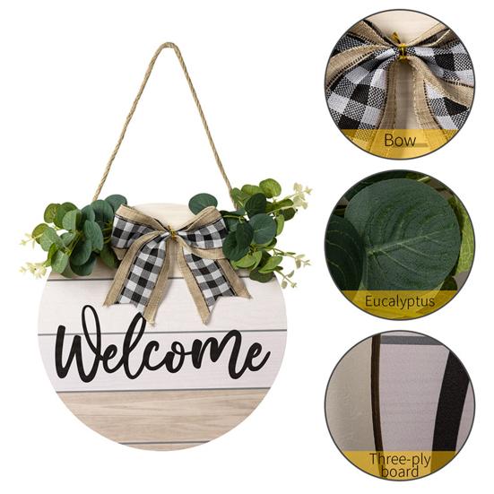 Yousheng деревенский деревянный круглый подвесной знак плед декор с бантом буквенный принт дверная пластина с ремешком Добро пожаловать подвесной орнамент домашний декор