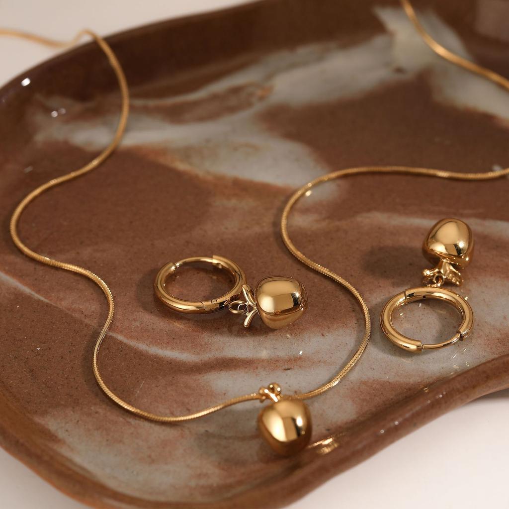 Милый Модный Покрытый Титановой Сталью 3D Капля Масла Яблоко Ожерелье Серьги Фруктовая Серия Аксессуары Подвеска Ожерелье Красное Яблоко Ювелирное Изделие