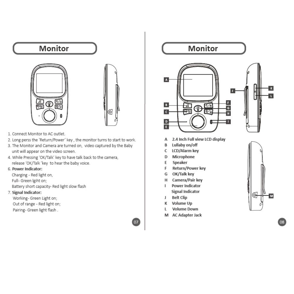 2,4-дюймовая детская камера с ЖК-дисплеем, беспроводная камера ночного видения, радионяня, 2-полосный аудиомонитор температуры, видеоняня A