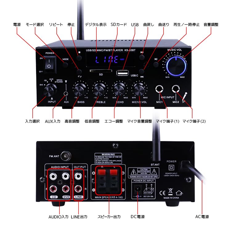 MIFO Digital Amplifier Audio Amplifier Maximum Output 150W Bluetooth USB Memory SD Card Hifi Stereo with Dual Microphone Terminal Remote Control High