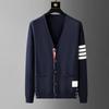 High End Luxury Brand V-neck Knitted Cardigan Men's Spring and Autumn Trend Classic Four Bar Korean Casual Couple Sweater Coat