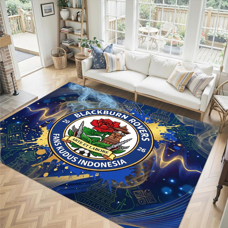 Blackburn Rovers Football Design Crystal Velvet Carpet Cozy Non?Slip Printed Rug For Bedroom Living Room Entrance