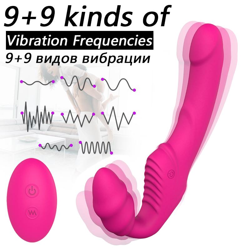 Секс-игрушка для лесбиянок, фаллоимитатор без бретелек, вибратор, 9 скоростей, беспроводной пульт дистанционного управления, двойной вибратор для точки G, секс-игрушки для пар, вибрирующий пенис