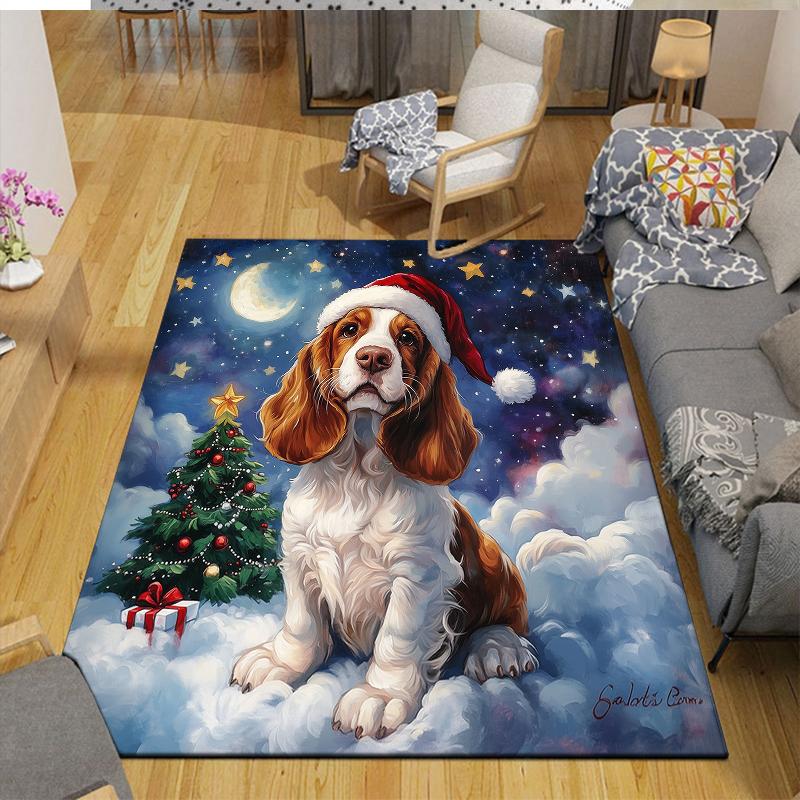 Christmas dog Home Sofa Decoration for Living Room & Bedroom, Non‑Slip Play Flannel Floor Mat for Game Room