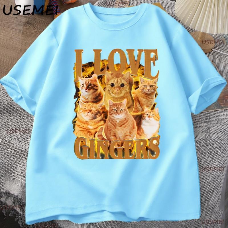 I Love Gingers T Shirt Funny Orange Cat Tee Retro Y2K Unisex TShirt Casual Cotton Short Sleeve Round Neck Tshirt Streetwear