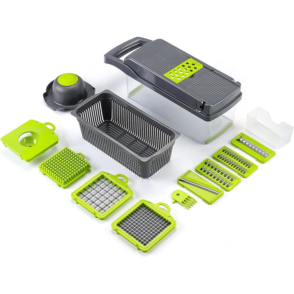 Vegetable Chopper Dicer and Slicer, Oricean® 7 Stainless Steel Blades, with Storage Container