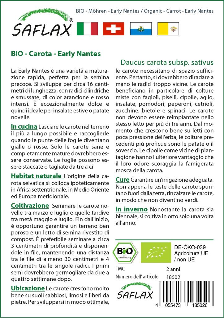 SAFLAX Garden in the Bag - Органический - Морковь - Ранний Нант - 1500 семян - С субстратом в подходящем мешке - Daucus carota