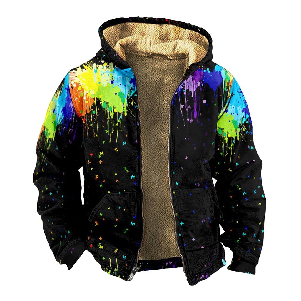 Men's Print Jacket Men's Spring And Autumn Casual Trend Zipper Hooded Jacket