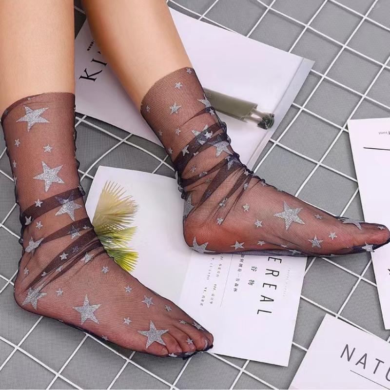 Ins Fashion Star Прозрачные носки Art Women Смешные блестящие носки Чулочно-носочные изделия для девушек Harajuku Носки для лодыжек Женские хипстеры