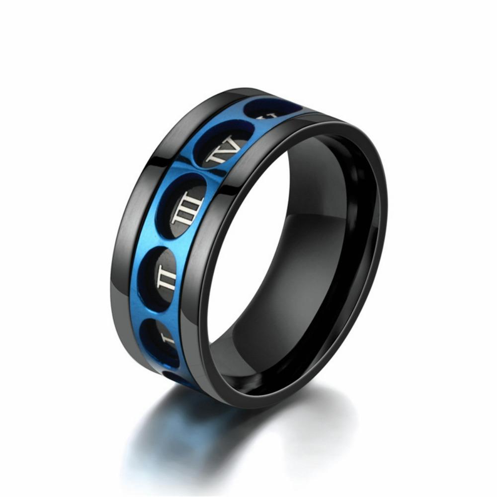 Вращающееся кольцо из нержавеющей стали 9 мм с римскими цифрами, мужское кольцо черного розового цвета